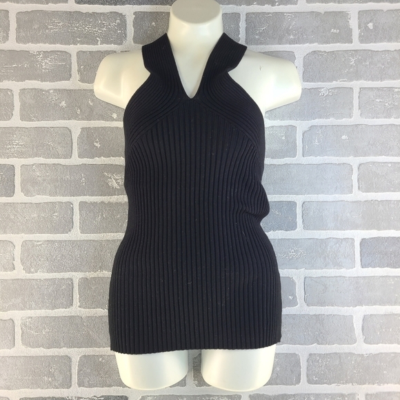 Fashion Bug Y2K Black Ribbed Knit Halter Top Size Small - Picture 1 of 6